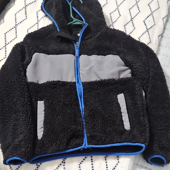 Eddie Bauer Black Fleece Jacket with Blue Zipper M 10/12 - Picture 1 of 7